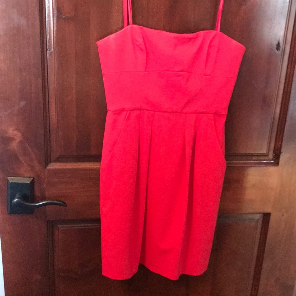 Red strapless BCBG dress